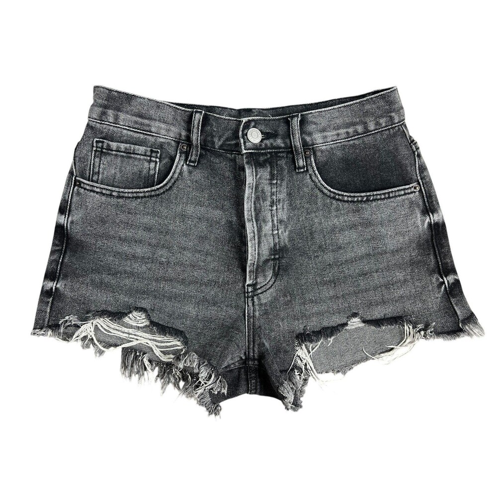 PacSun Vintage High Rise Black Distressed Denim Jean Shorts Size 26 Festival